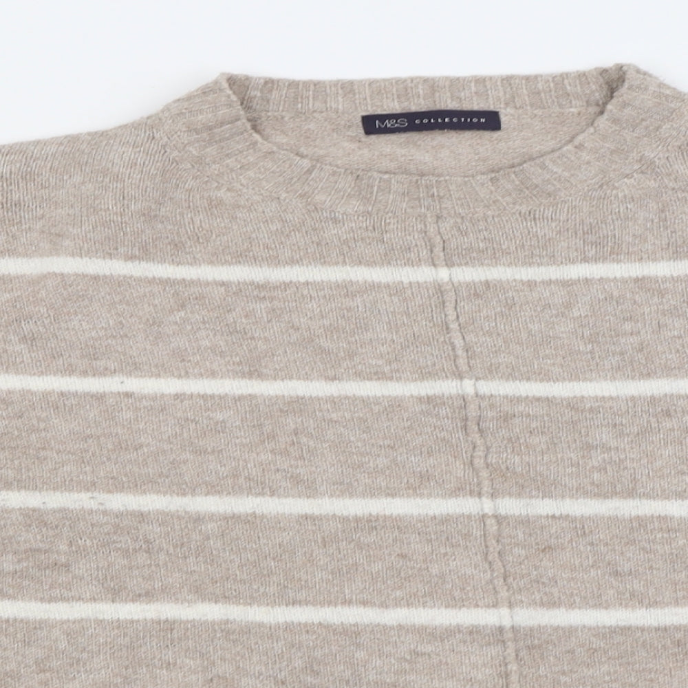 Marks and Spencer Womens Beige Crew Neck Striped Acrylic Pullover Jumper Size XL
