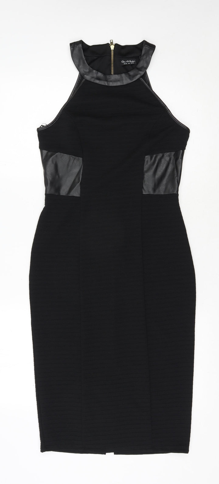 Miss Selfridge Womens Black Polyester Pencil Dress Size 10 Round Neck Zip