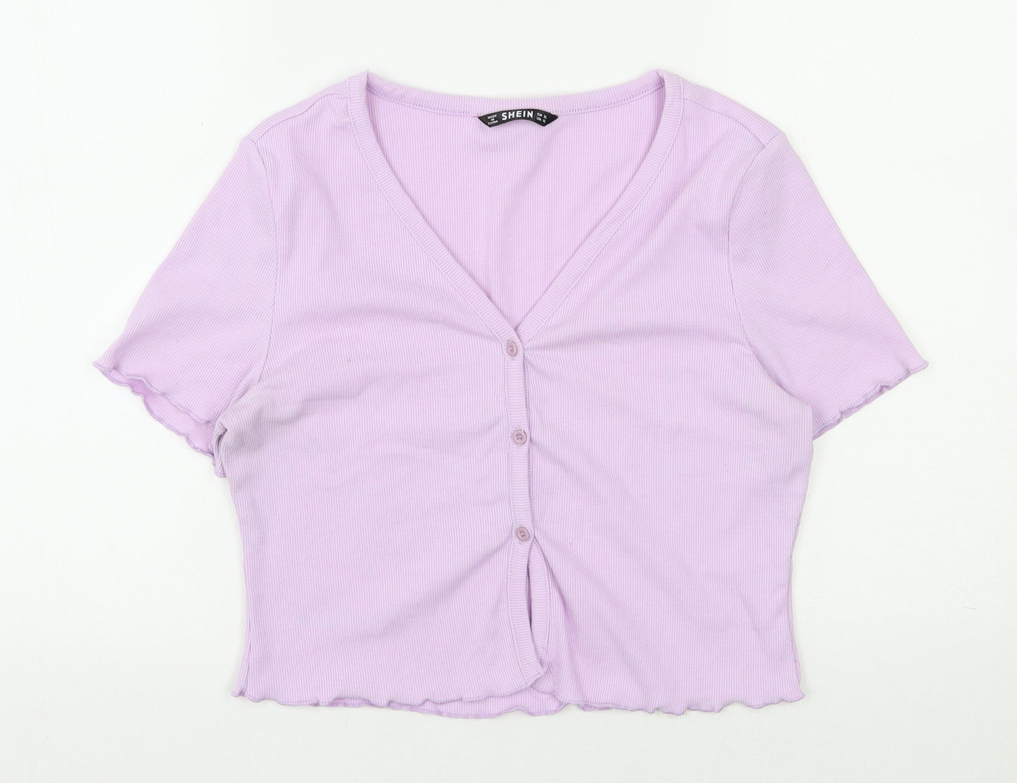 SheIn Womens Purple  Polyester Jersey Button-Up Size XL V-Neck - Cropped