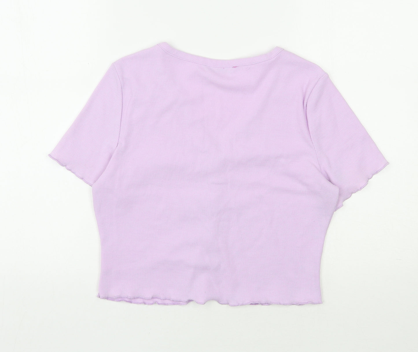 SheIn Womens Purple  Polyester Jersey Button-Up Size XL V-Neck - Cropped