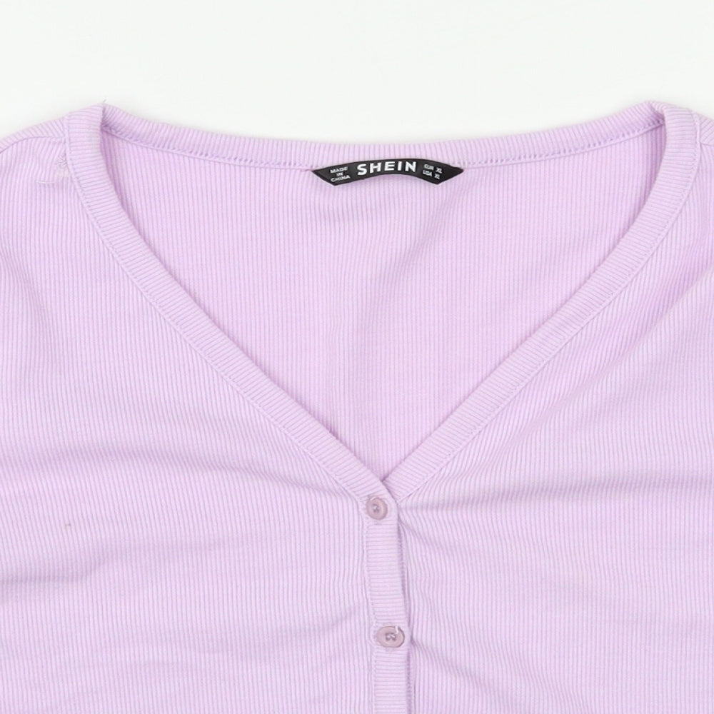 SheIn Womens Purple  Polyester Jersey Button-Up Size XL V-Neck - Cropped