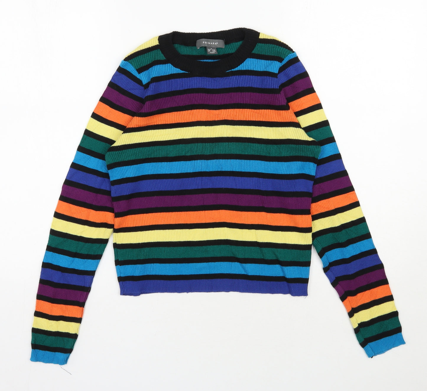 Primark Womens Multicoloured Round Neck Striped Cotton Pullover Jumper Size 12