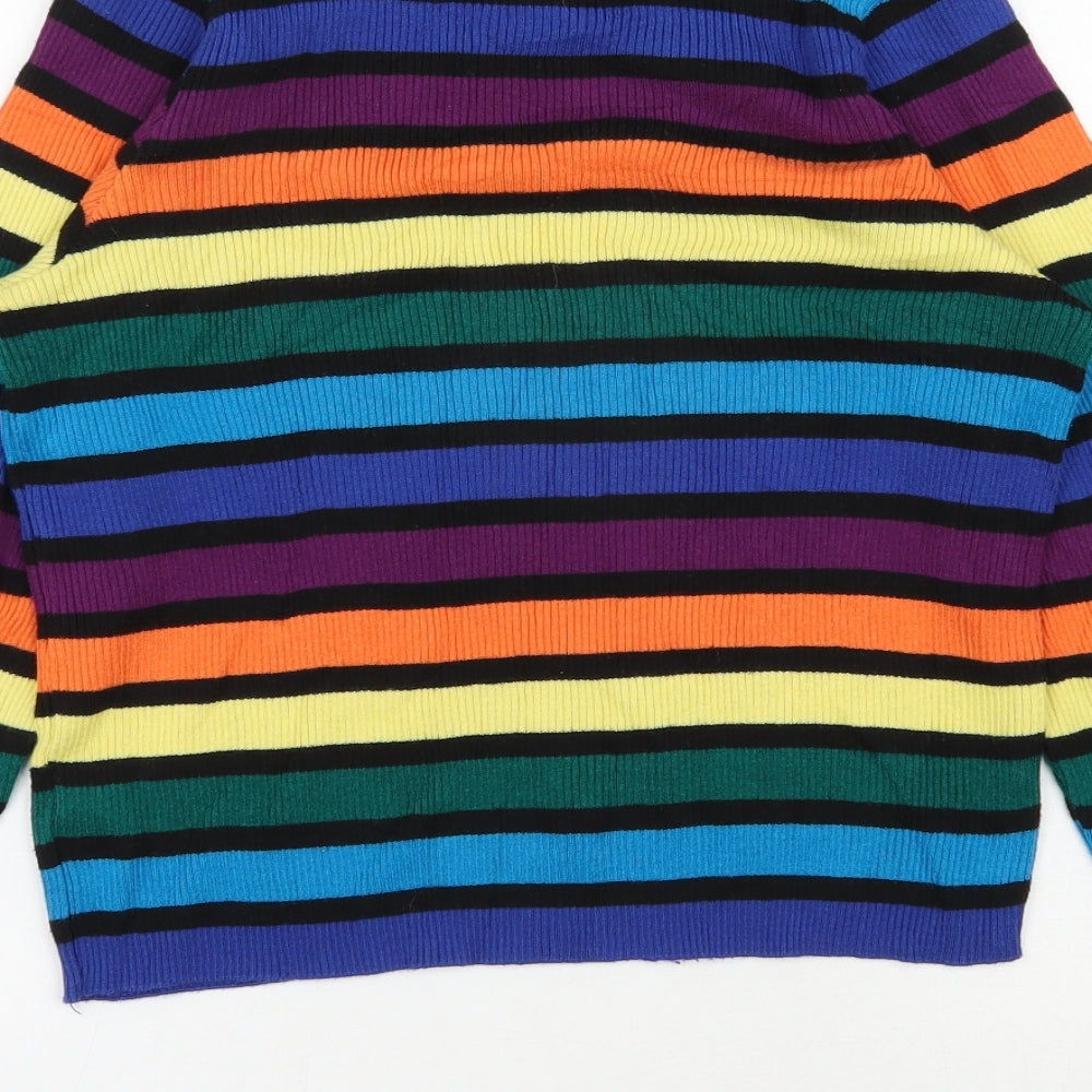 Primark Womens Multicoloured Round Neck Striped Cotton Pullover Jumper Size 12