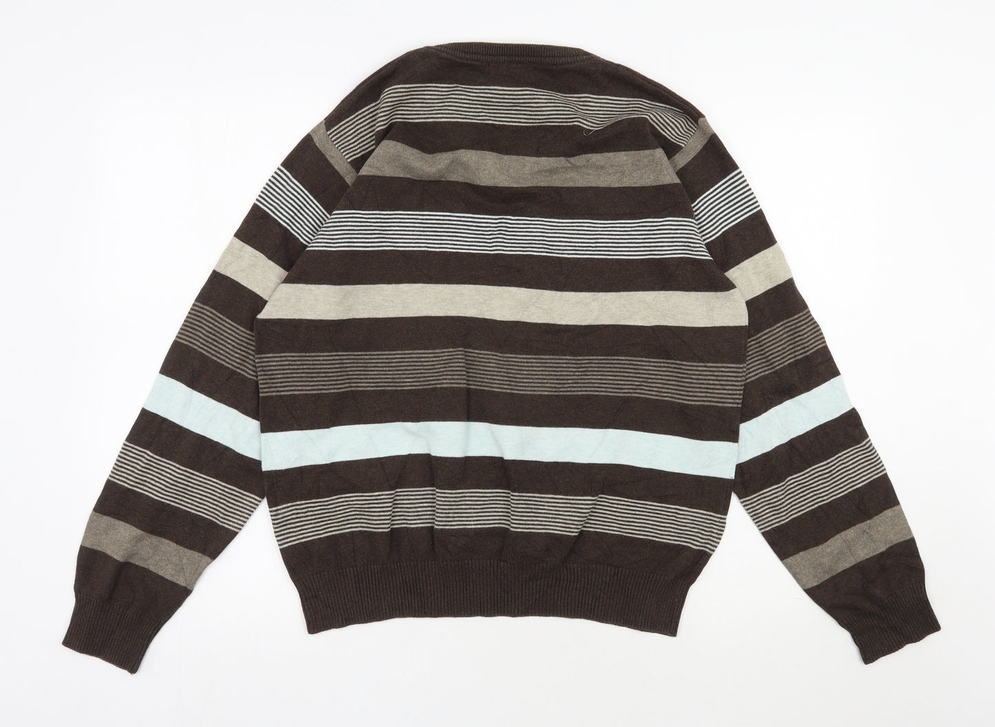 NEXT Mens Brown Round Neck Striped Cotton Pullover Jumper Size L
