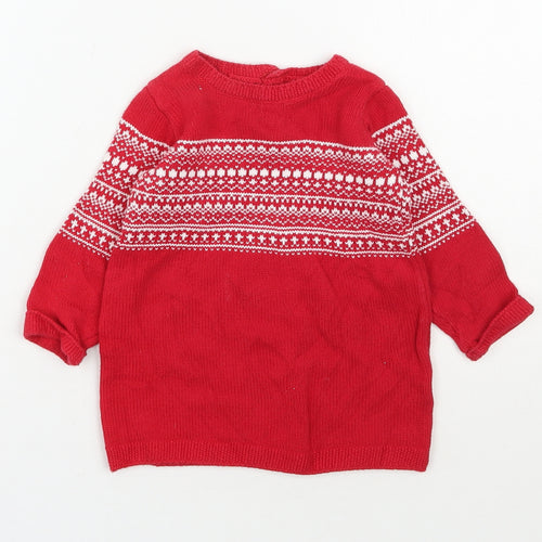 NEXT Girls Red Fair Isle Cotton Tunic Jumper Size 6-9 Months  Pullover