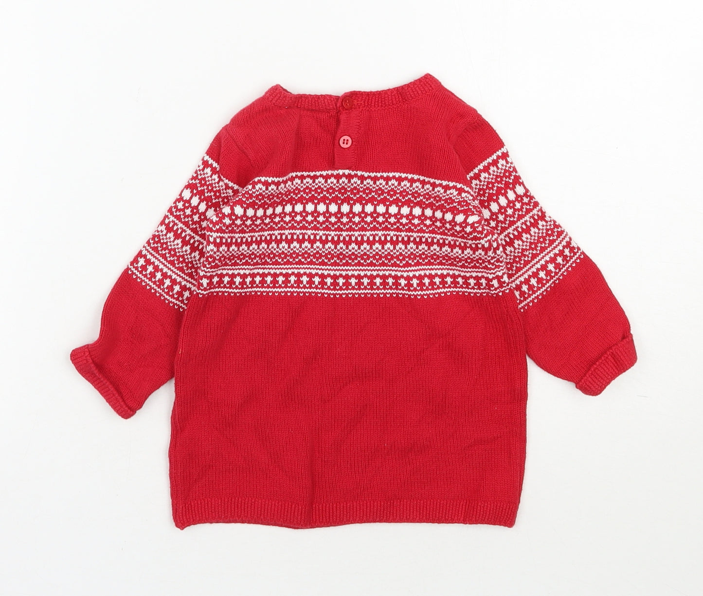 NEXT Girls Red Fair Isle Cotton Tunic Jumper Size 6-9 Months  Pullover