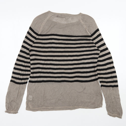 525 america Womens Brown Round Neck Striped Viscose Pullover Jumper Size 14