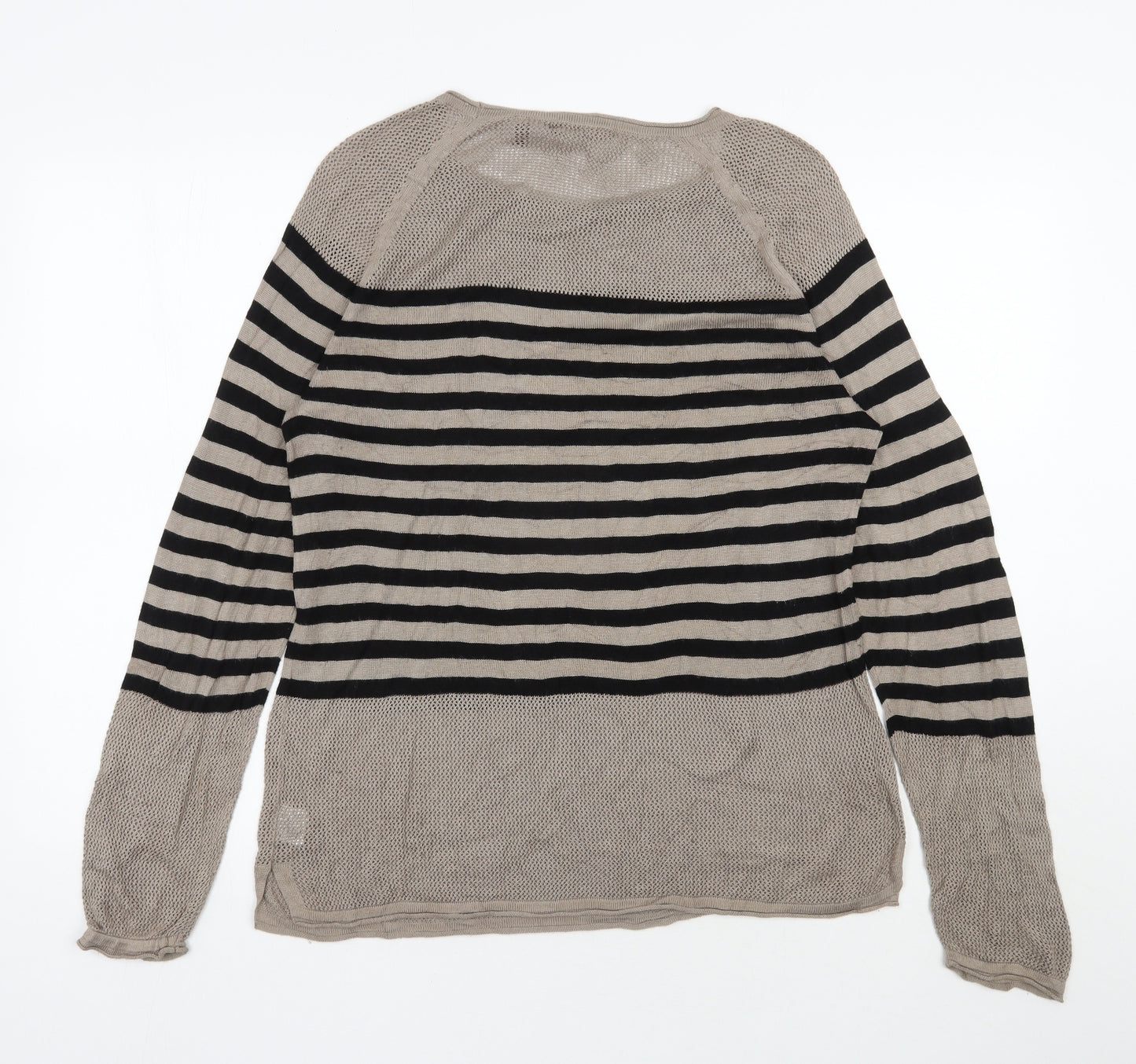 525 america Womens Brown Round Neck Striped Viscose Pullover Jumper Size 14