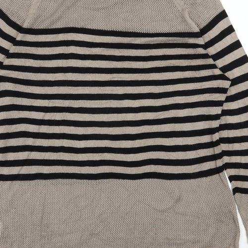 525 america Womens Brown Round Neck Striped Viscose Pullover Jumper Size 14