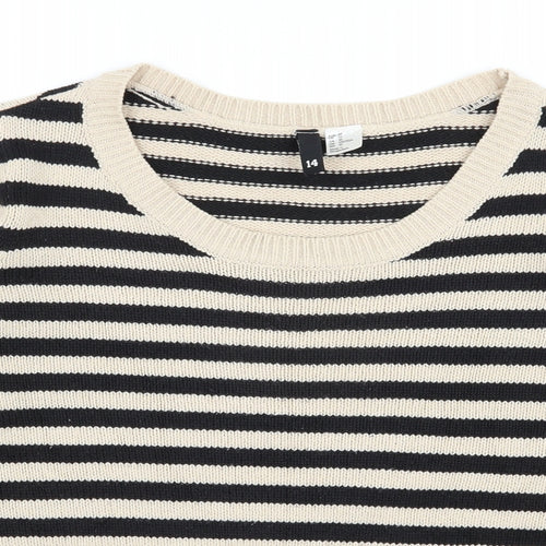 H&M Womens Beige Scoop Neck Striped Acrylic Pullover Jumper Size 10