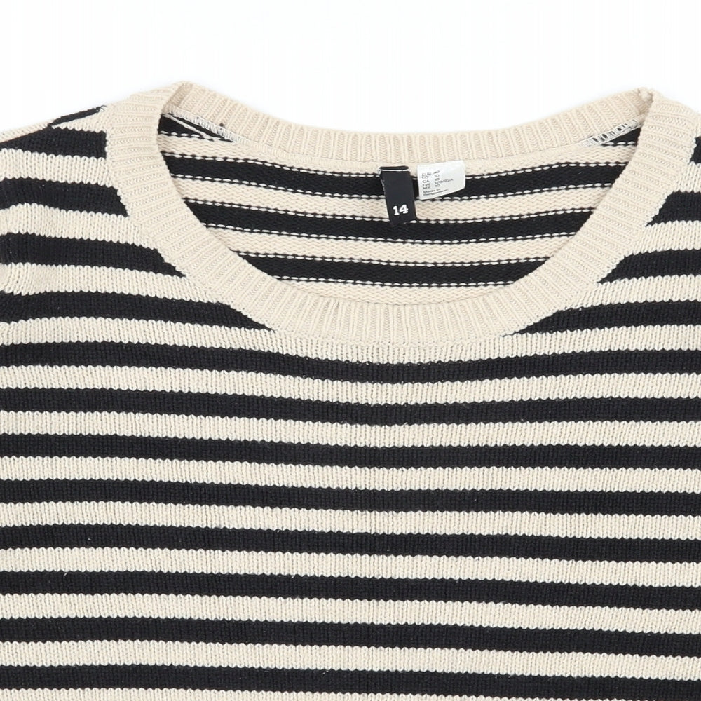 H&M Womens Beige Scoop Neck Striped Acrylic Pullover Jumper Size 10