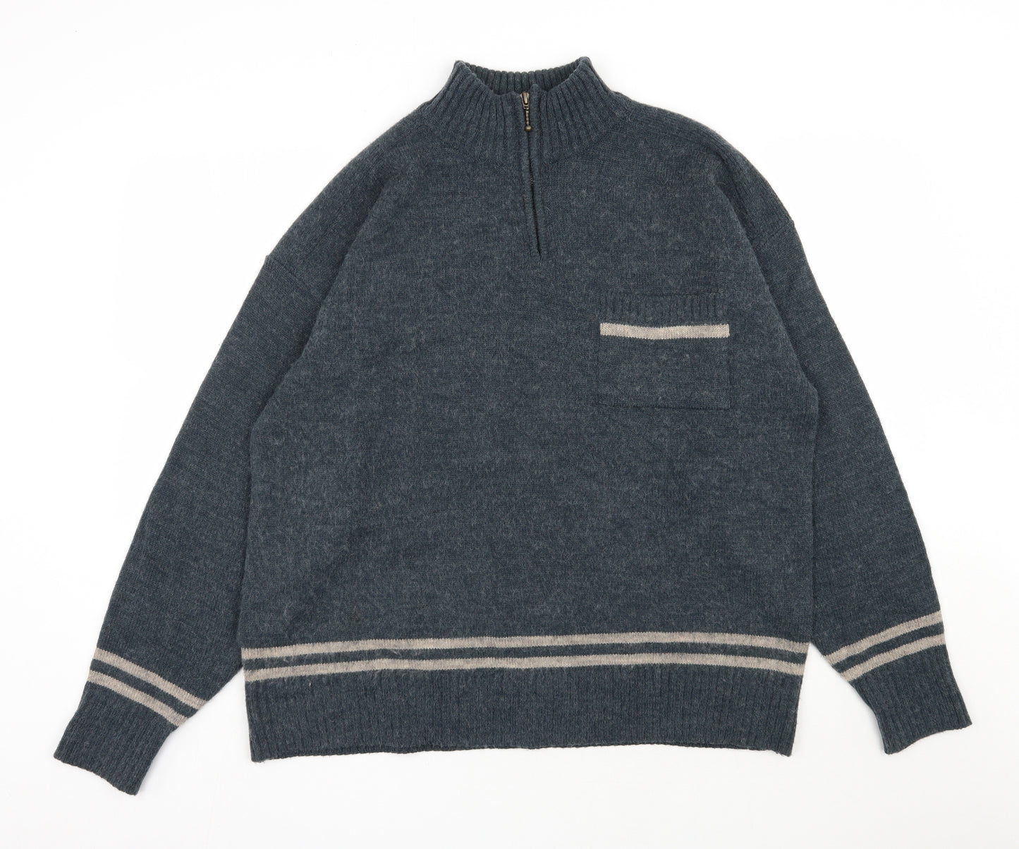 Speedtrap Mens Blue High Neck  Acrylic Pullover Jumper Size L