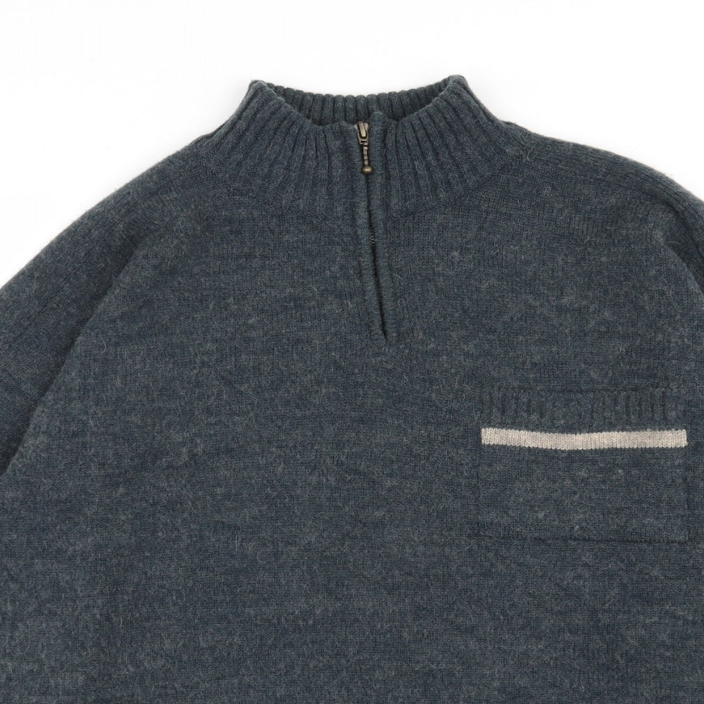 Speedtrap Mens Blue High Neck  Acrylic Pullover Jumper Size L