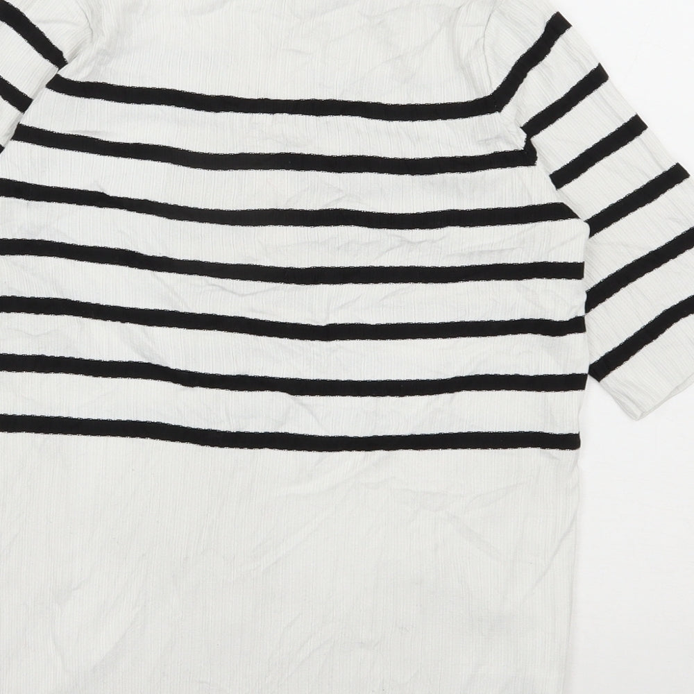 NEXT Womens White V-Neck Striped Nylon Pullover Jumper Size 6