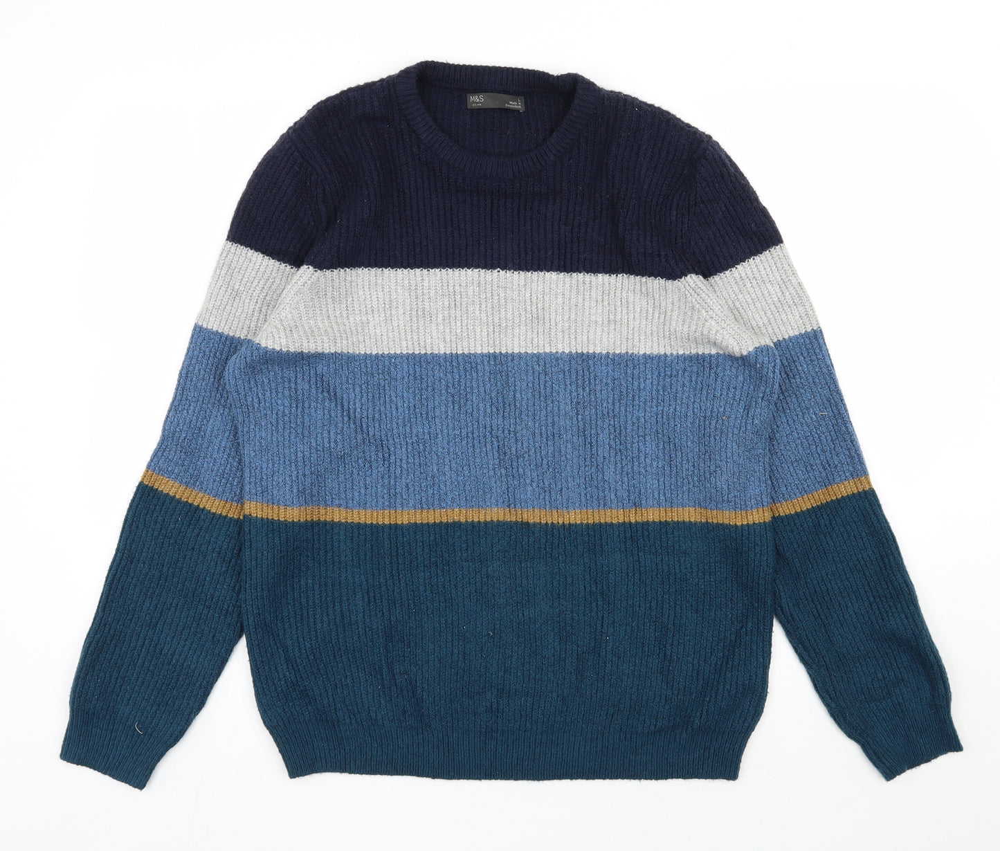 Marks and Spencer Mens Blue Round Neck  Acrylic Pullover Jumper Size L