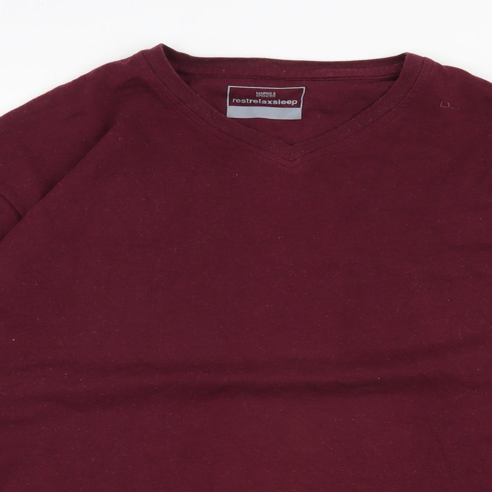 Marks and Spencer Mens Red  Cotton  T-Shirt Size L V-Neck