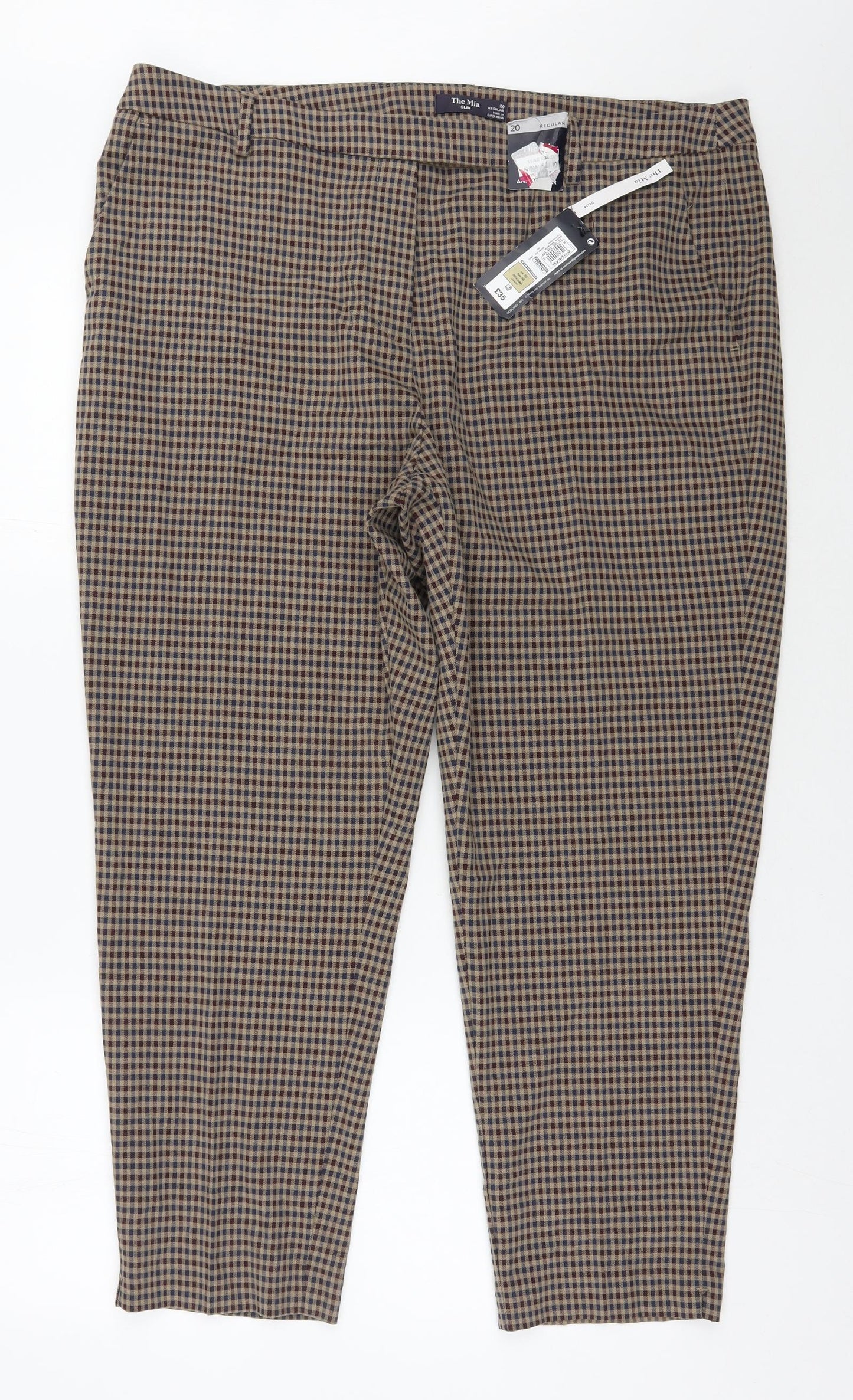 Marks and Spencer Womens Brown Check Polyester Capri Trousers Size 20 L27 in Regular Zip