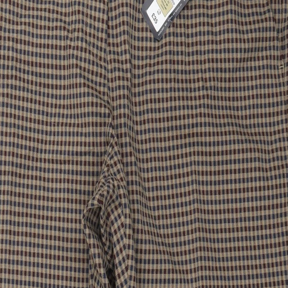 Marks and Spencer Womens Brown Check Polyester Capri Trousers Size 20 L27 in Regular Zip