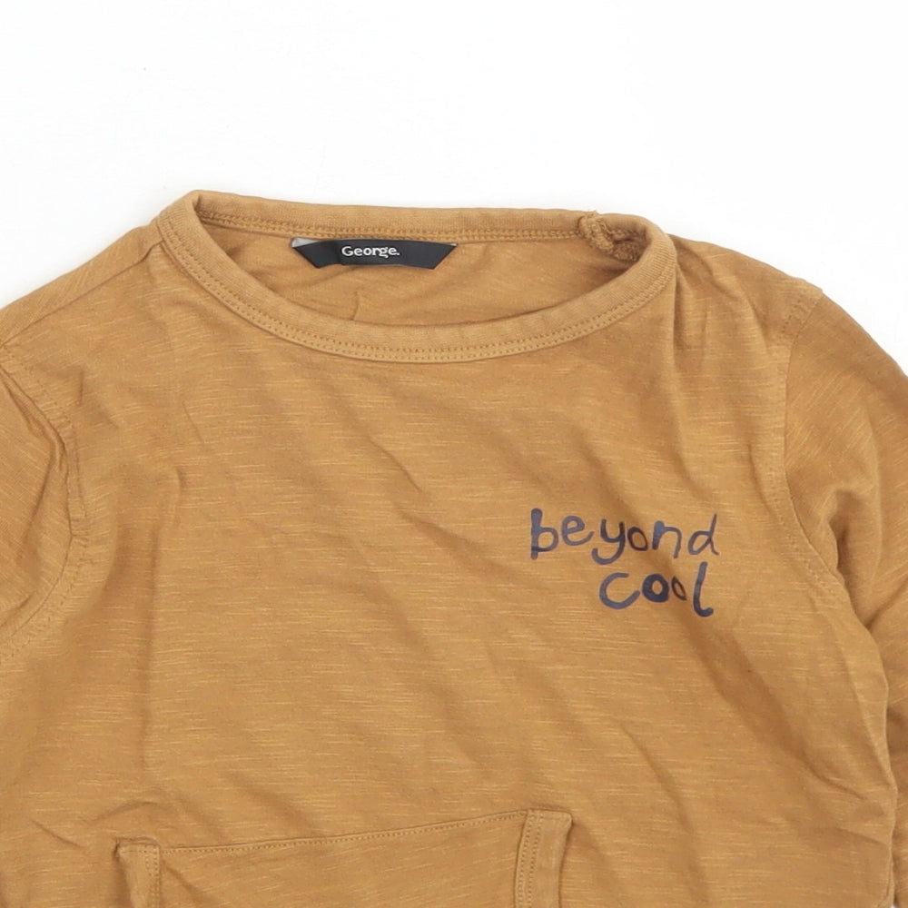 George Boys Brown  Cotton Basic T-Shirt Size 5-6 Years Crew Neck  - Beyond Cool