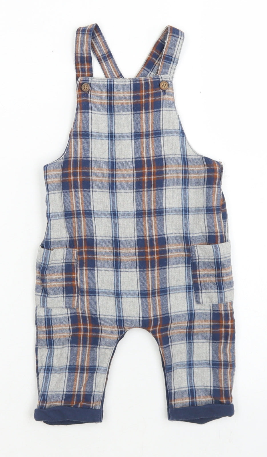 NEXT Boys Grey Plaid Cotton Dungaree One-Piece Size 3-6 Months  Snap