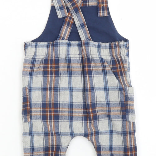 NEXT Boys Grey Plaid Cotton Dungaree One-Piece Size 3-6 Months  Snap
