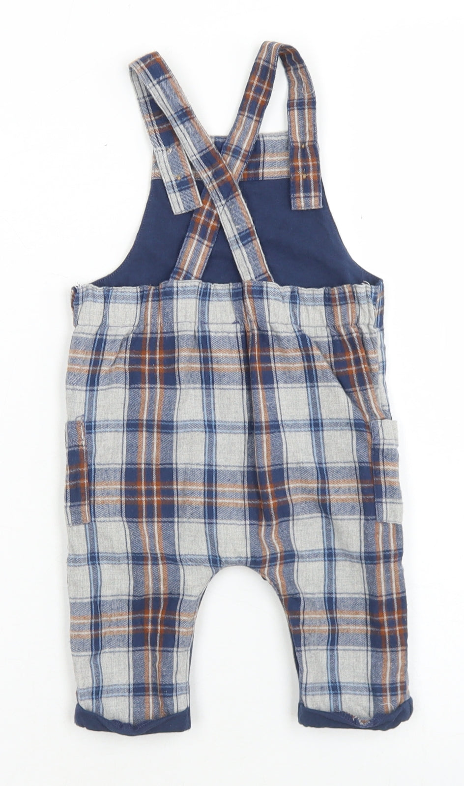 NEXT Boys Grey Plaid Cotton Dungaree One-Piece Size 3-6 Months  Snap