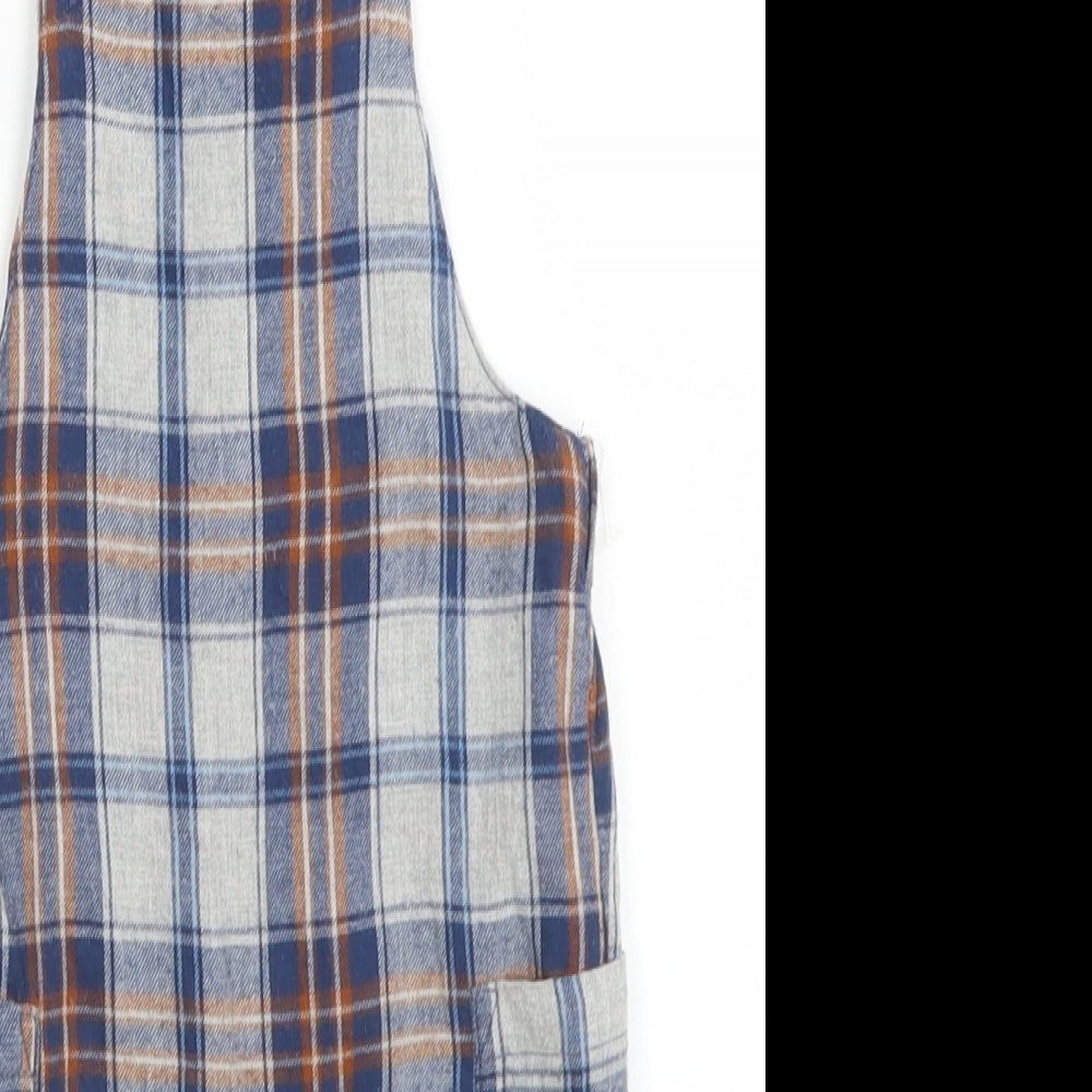 NEXT Boys Grey Plaid Cotton Dungaree One-Piece Size 3-6 Months  Snap