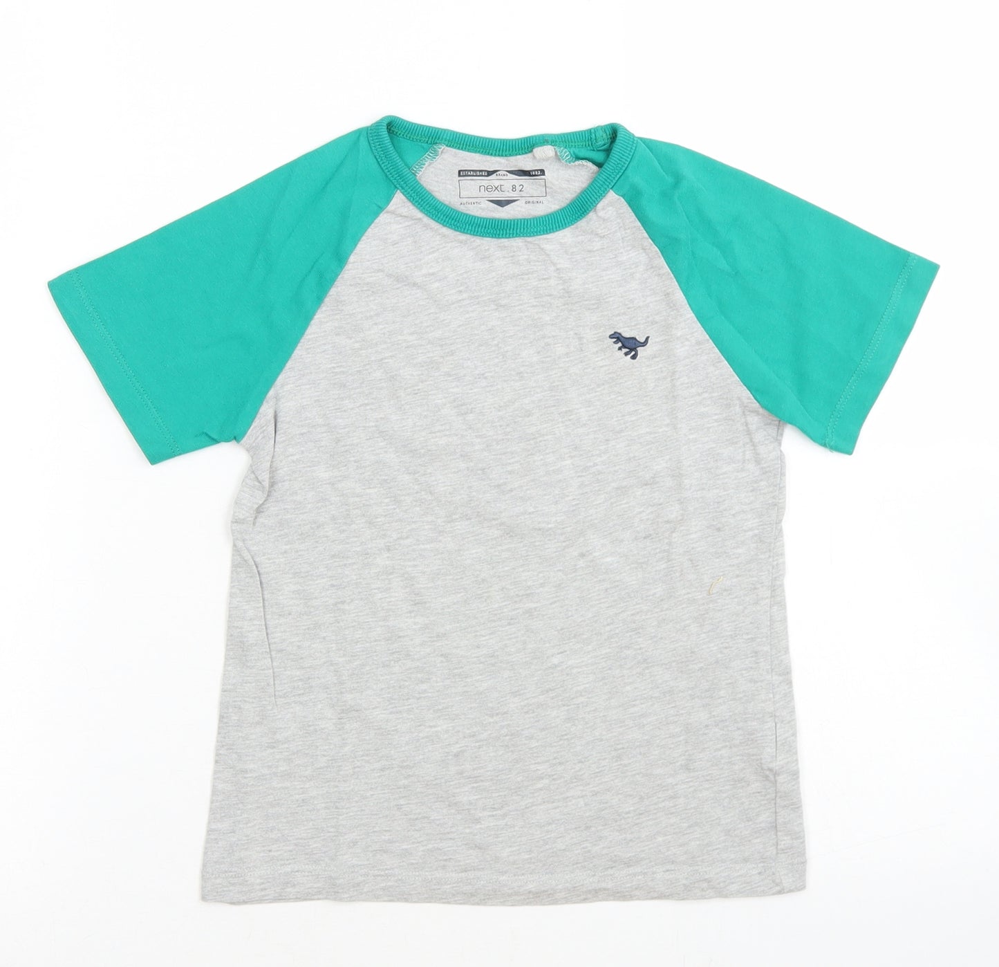 NEXT Boys Grey Colourblock Cotton Ringer T-Shirt Size 5-6 Years Crew Neck