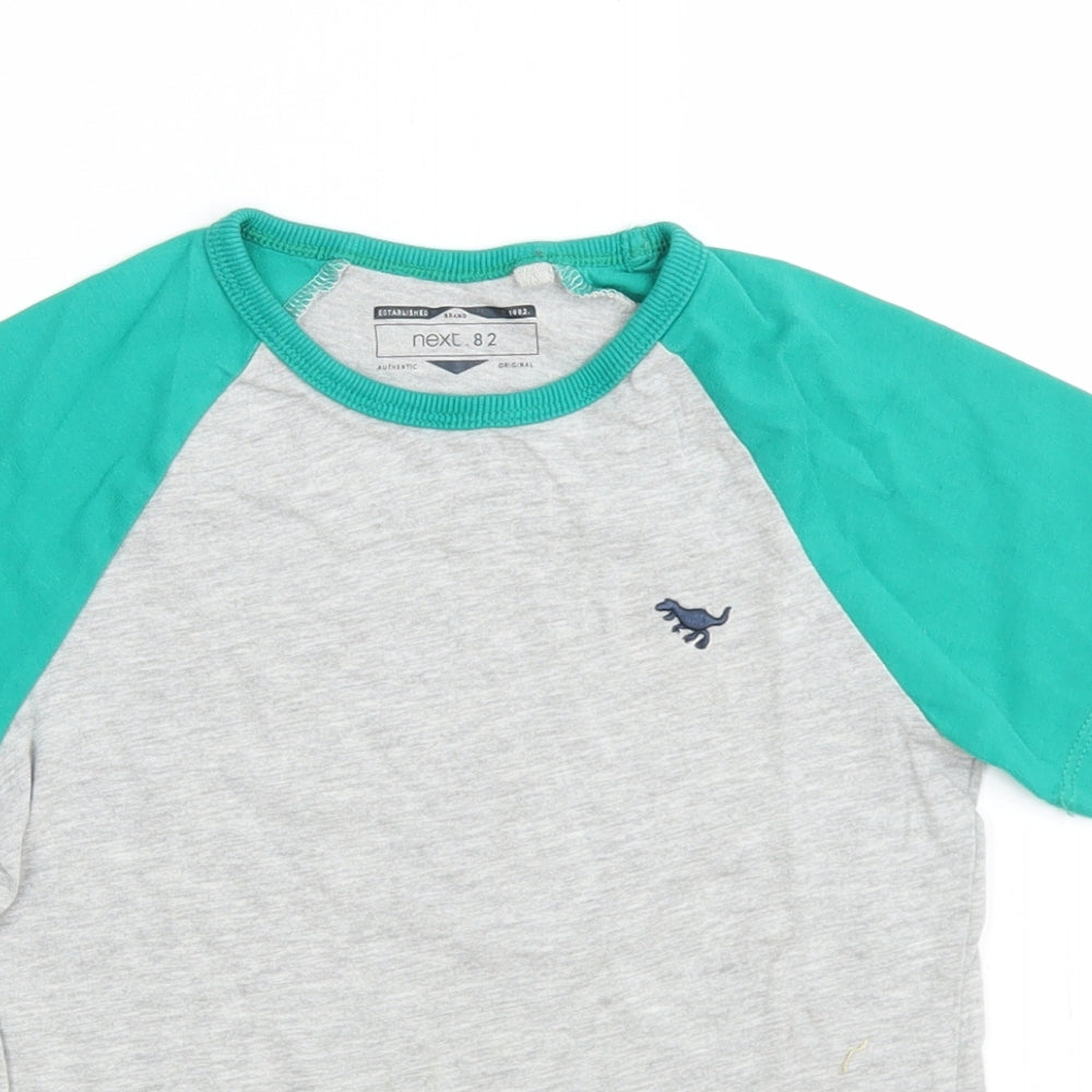 NEXT Boys Grey Colourblock Cotton Ringer T-Shirt Size 5-6 Years Crew Neck