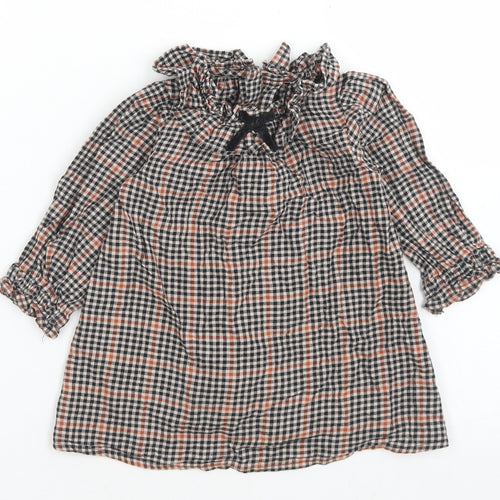 NEXT Girls Brown Check Cotton A-Line  Size 6-9 Months  Collared Button