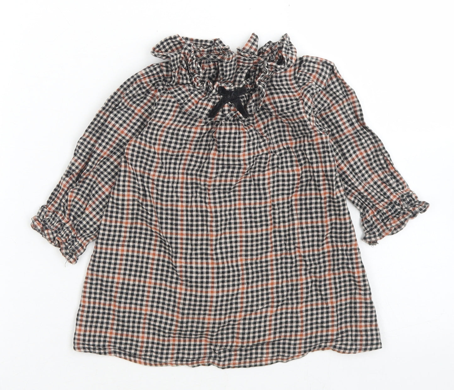 NEXT Girls Brown Check Cotton A-Line  Size 6-9 Months  Collared Button