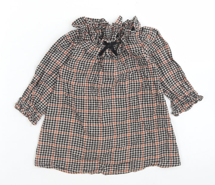NEXT Girls Brown Check Cotton A-Line  Size 6-9 Months  Collared Button