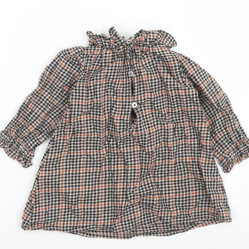 NEXT Girls Brown Check Cotton A-Line  Size 6-9 Months  Collared Button