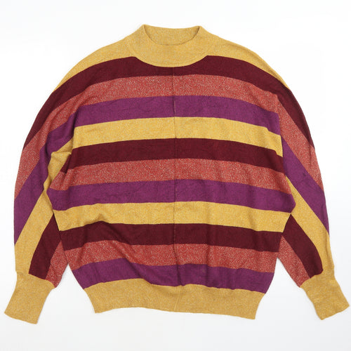 Marks and Spencer Womens Multicoloured Mock Neck Striped Viscose Pullover Jumper Size M