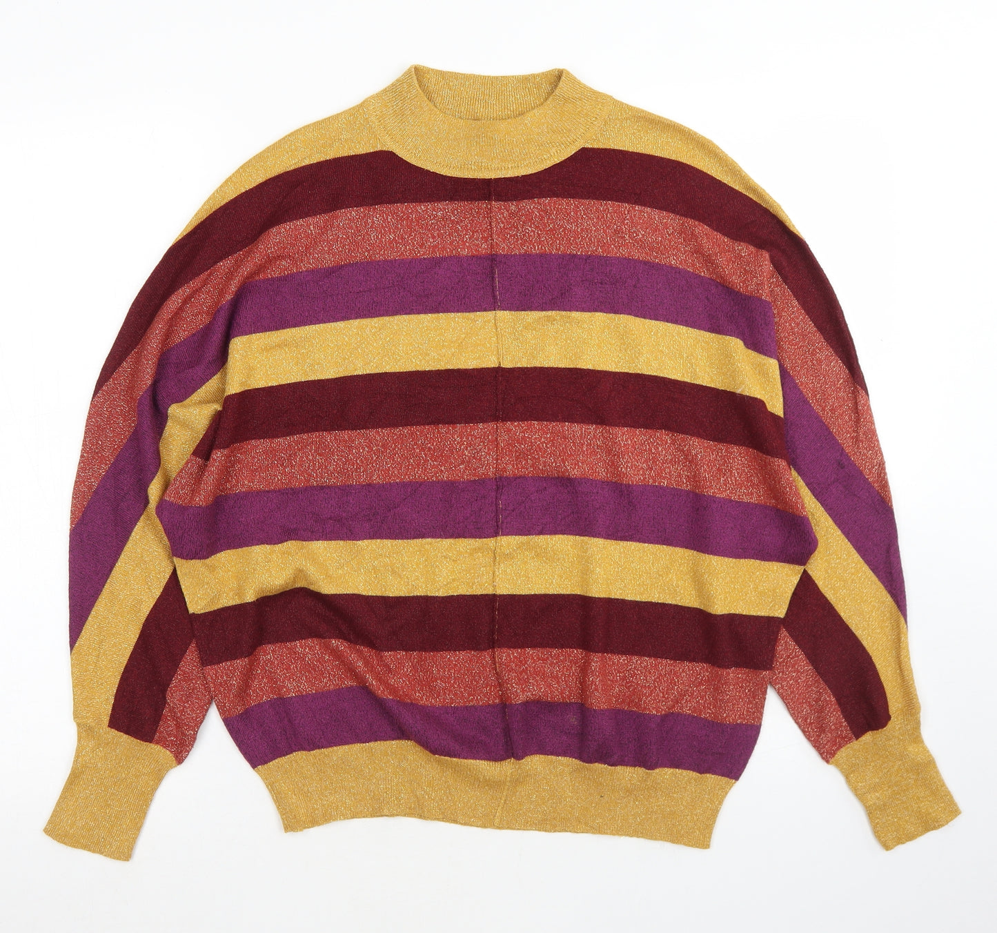 Marks and Spencer Womens Multicoloured Mock Neck Striped Viscose Pullover Jumper Size M