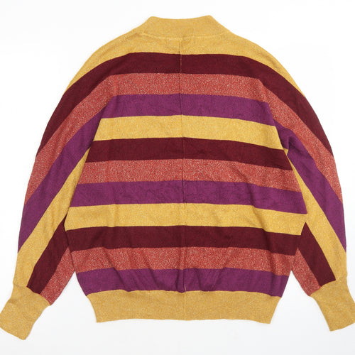 Marks and Spencer Womens Multicoloured Mock Neck Striped Viscose Pullover Jumper Size M