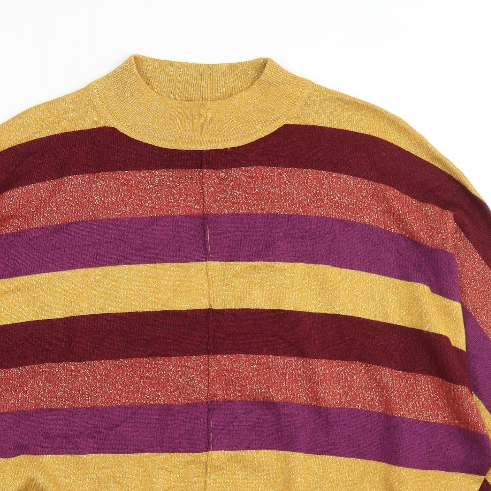 Marks and Spencer Womens Multicoloured Mock Neck Striped Viscose Pullover Jumper Size M