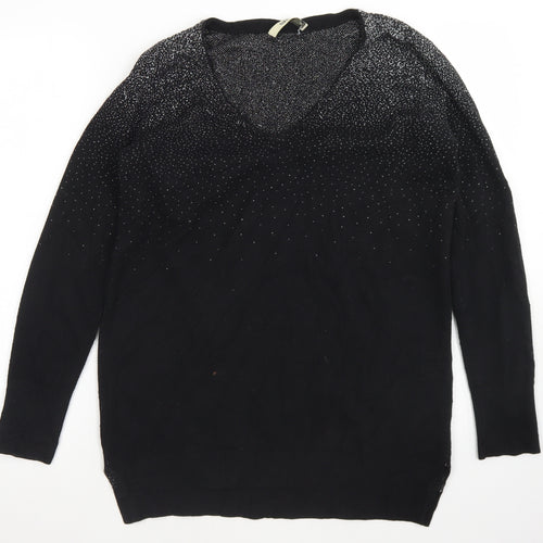Oasis Womens Black Round Neck  Cotton Pullover Jumper Size S
