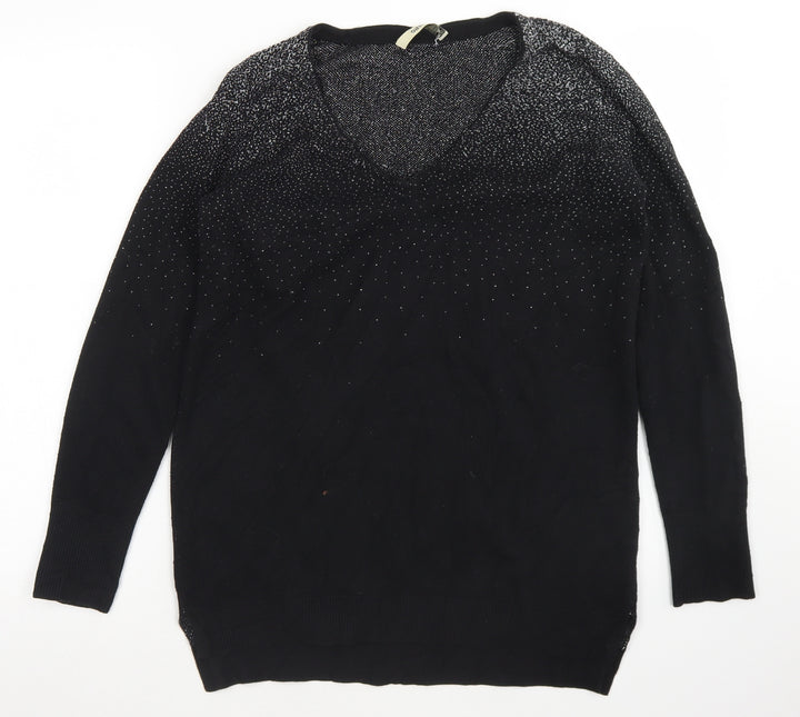 Oasis Womens Black Round Neck  Cotton Pullover Jumper Size S