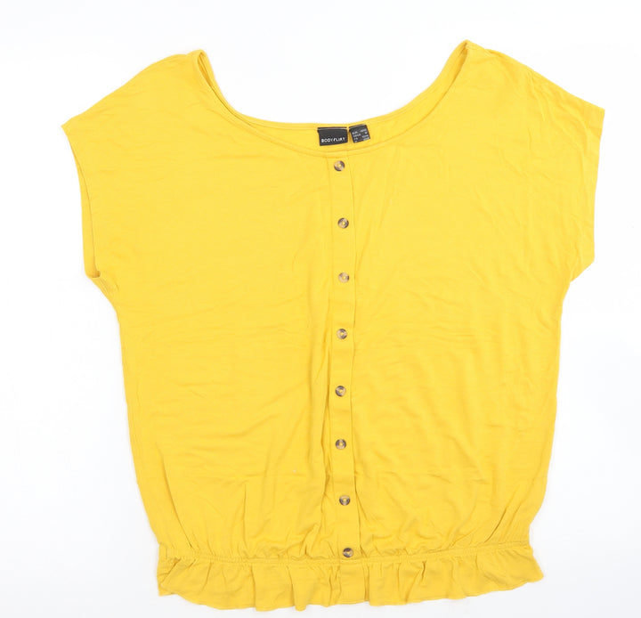 Body + Flirt Womens Yellow Polyester Basic T-Shirt Size M Round Neck