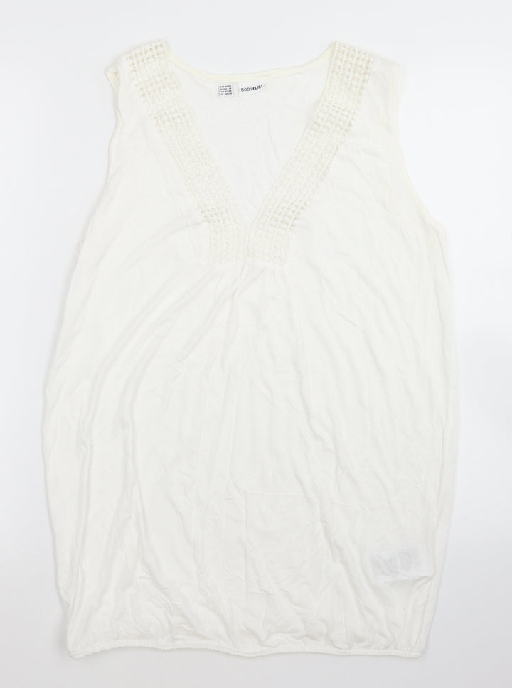 Body Flirt Womens White Viscose Basic Tank Size M V-Neck