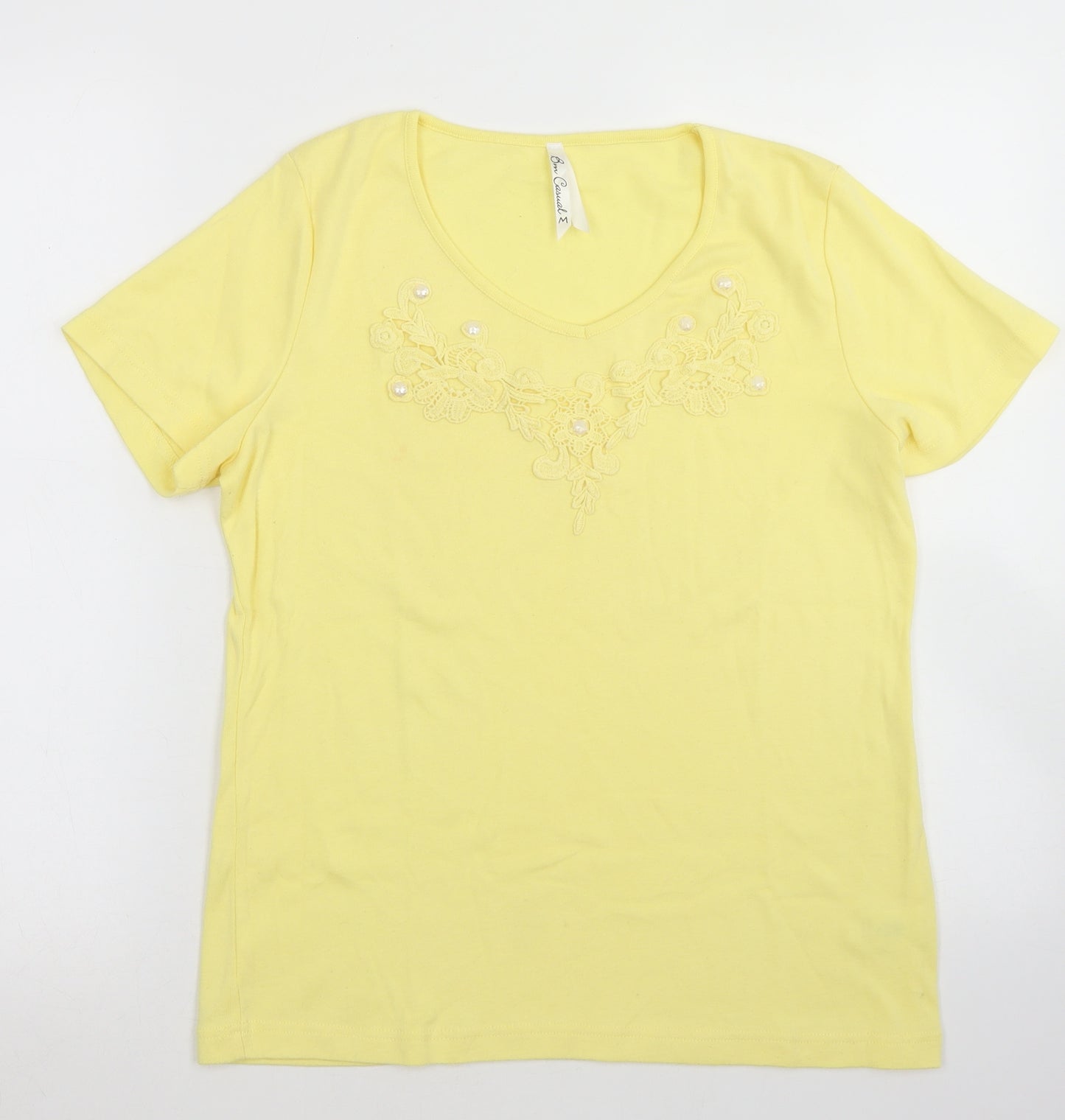 BM Womens Yellow  Polyester Basic T-Shirt Size M Round Neck