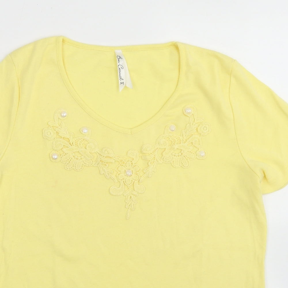 BM Womens Yellow  Polyester Basic T-Shirt Size M Round Neck