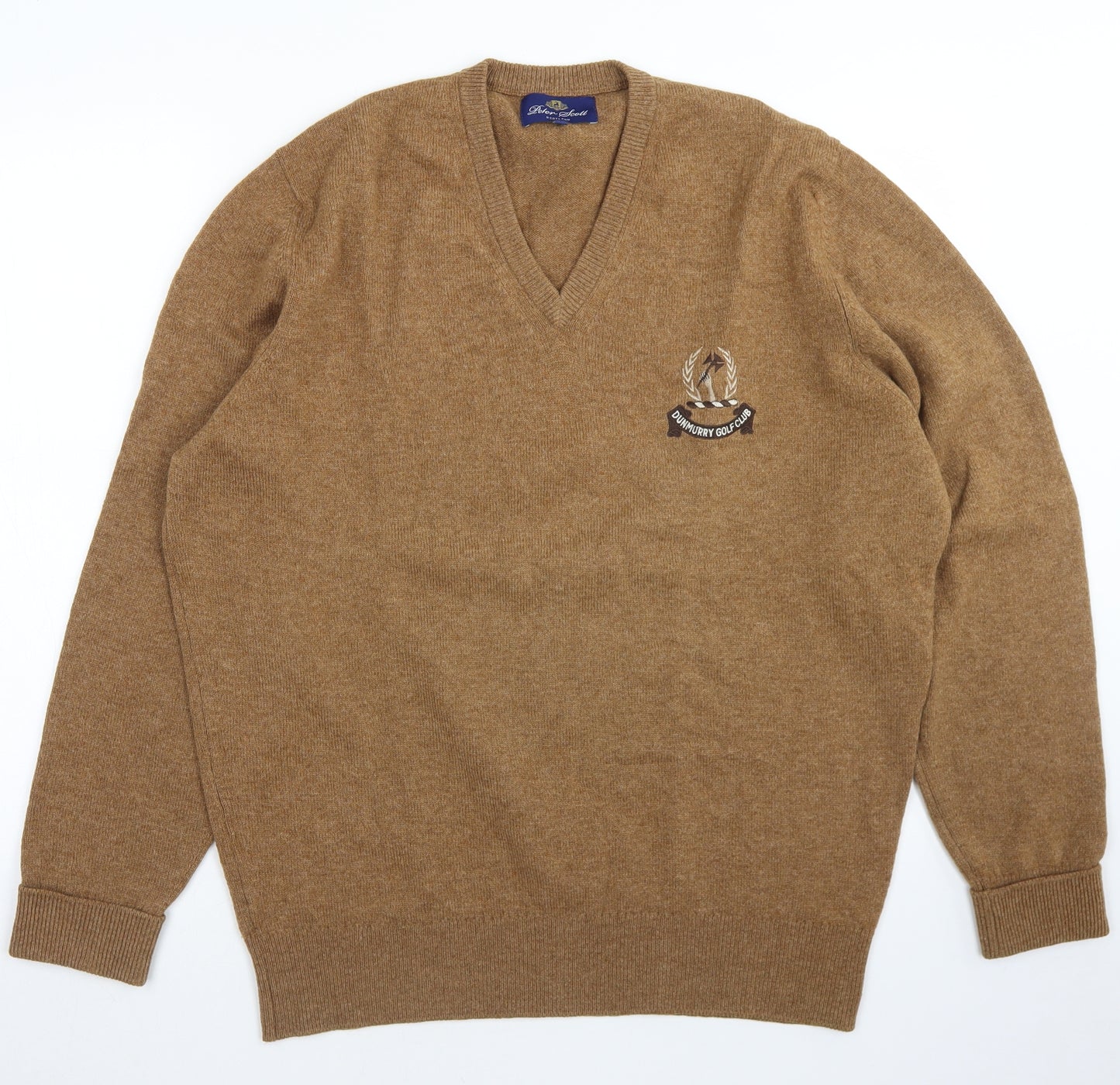 Peter Scott Mens Brown V-Neck  Wool Pullover Jumper Size S   - Dunmurry Golf Club