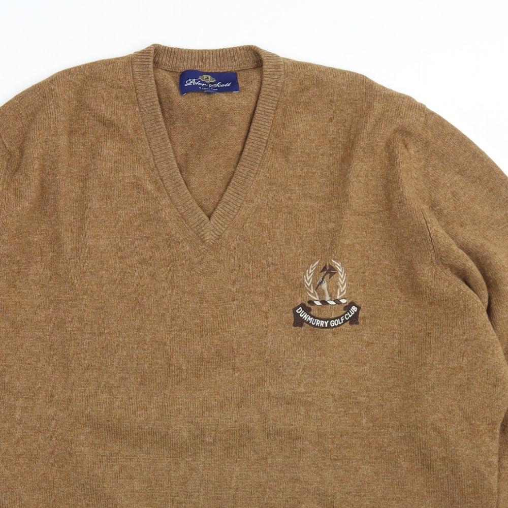 Peter Scott Mens Brown V-Neck  Wool Pullover Jumper Size S   - Dunmurry Golf Club