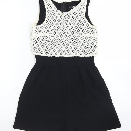 Miss Selfridge Womens Black  Polyester Playsuit One-Piece Size 6  Zip - Lace Overlay