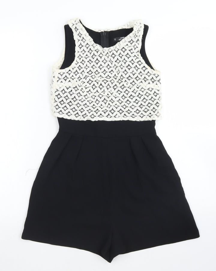 Miss Selfridge Womens Black Polyester Playsuit One-Piece Size 6 Zip - Lace Overlay