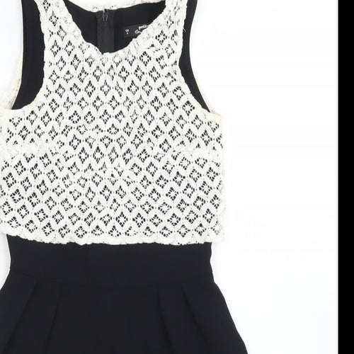 Miss Selfridge Womens Black  Polyester Playsuit One-Piece Size 6  Zip - Lace Overlay