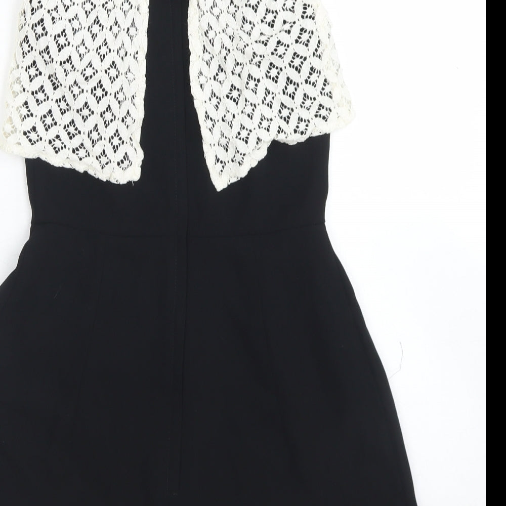 Miss Selfridge Womens Black  Polyester Playsuit One-Piece Size 6  Zip - Lace Overlay