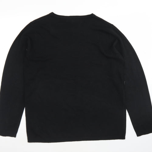 Julipa Womens Black Round Neck  Acrylic Pullover Jumper Size 16